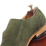 DANZIO Dark Olive-Green Suede Leather Monk Shoes For Men