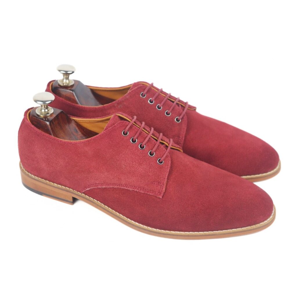 DANZIO Maroon Suede Leather Derby Shoes For Men