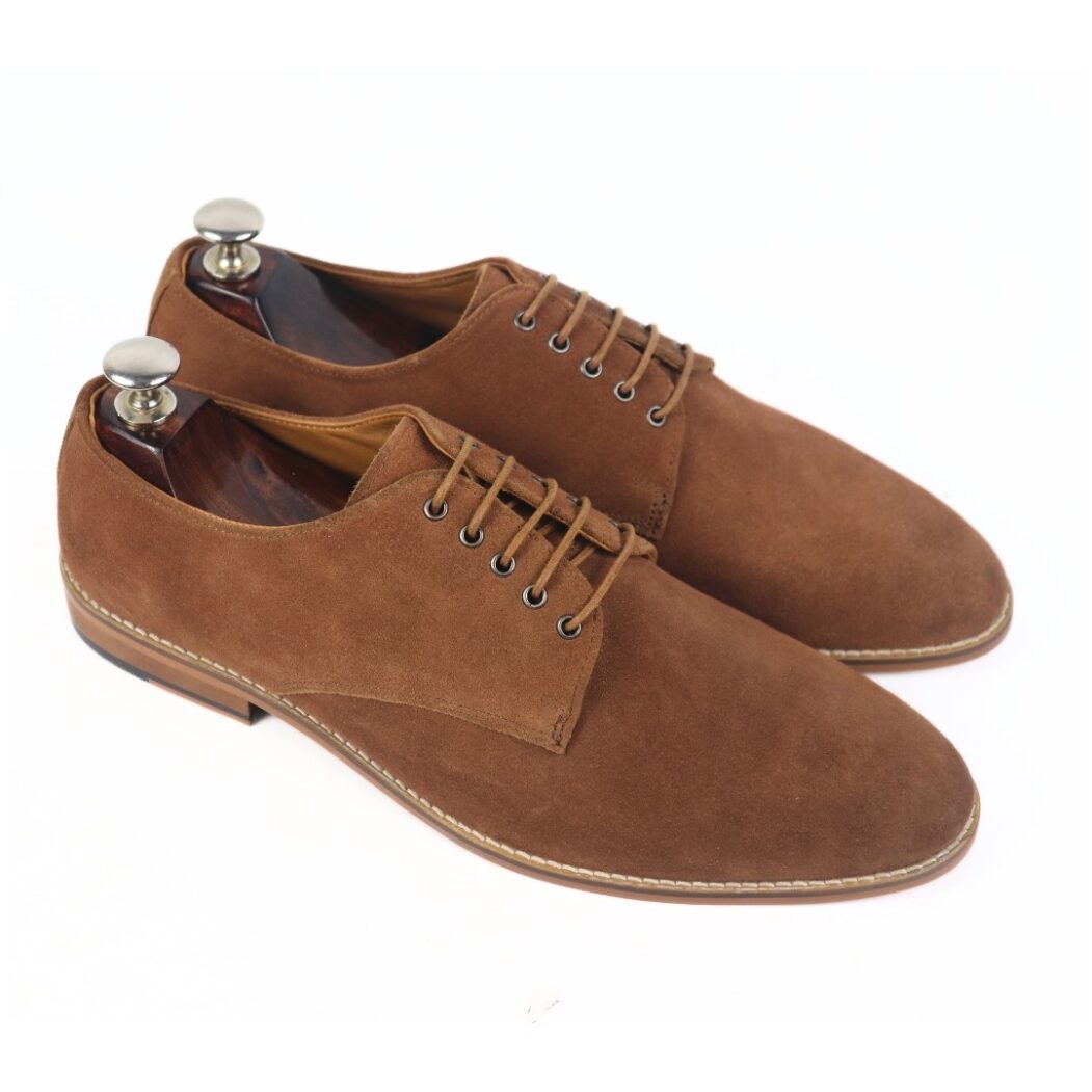 DANZIO Brown Suede Leather Derby Shoes For Men