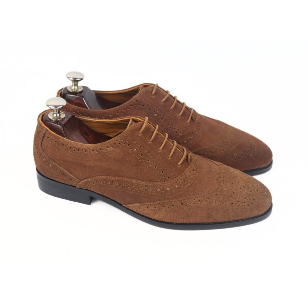 DANZIO Brown Suede Leather Brogue Oxford Shoes For Men