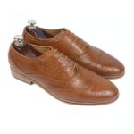 DANZIO Tan Vachetta Leather Brogue Oxford Shoes For Men