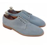 DANZIO Sky-Blue Suede Leather Derby Shoes For Men