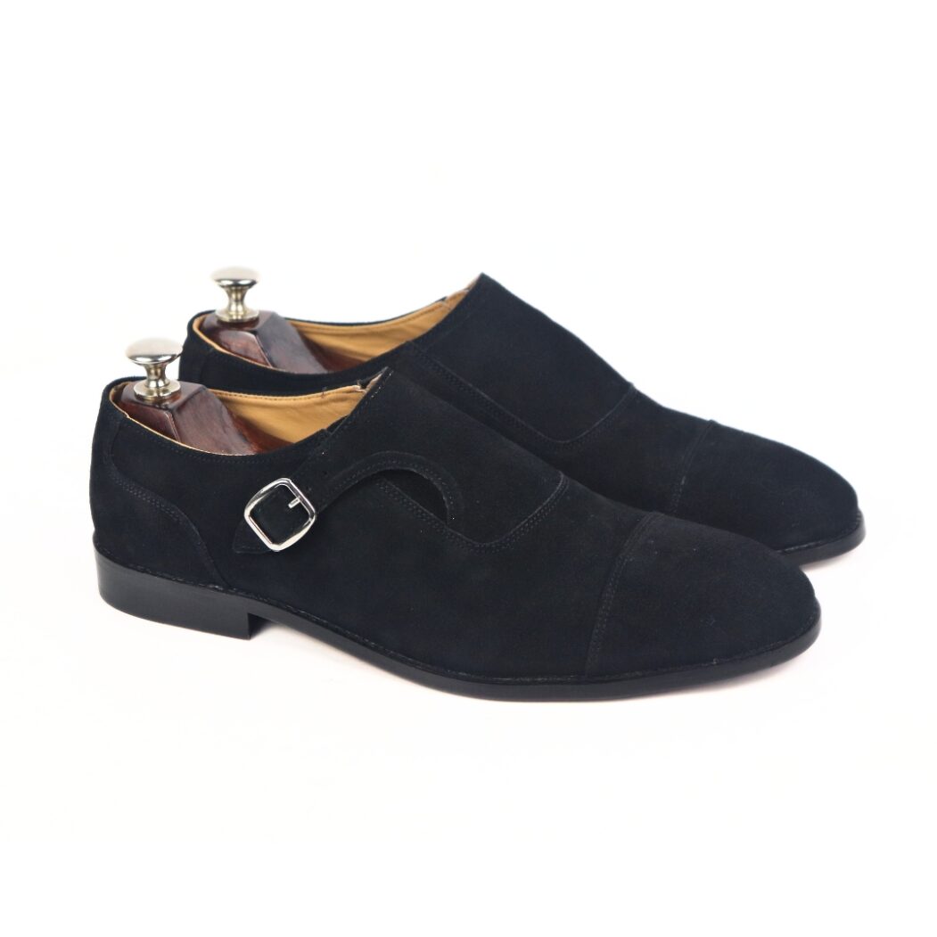 DANZIO Black Suede Leather Monk Shoes