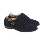 DANZIO Black Suede Leather Monk Shoes