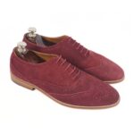 DANZIO Maroon Suede Leather Brogue Oxford Shoes For Men