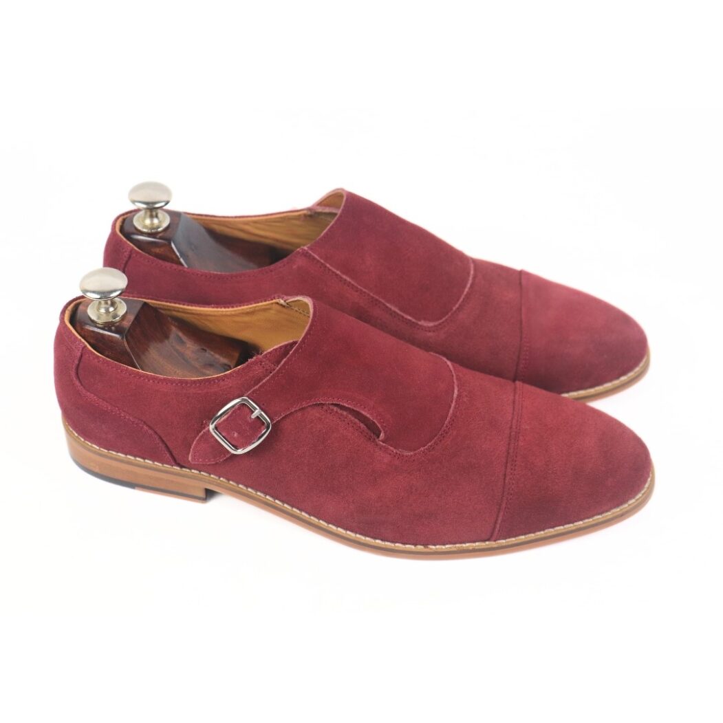 DANZIO Maroon Suede Leather Monk Shoes