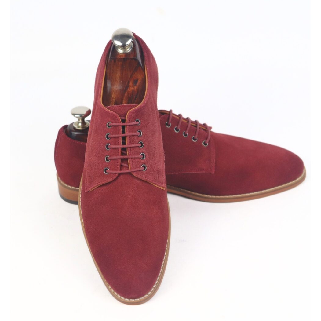 DANZIO Maroon Suede Leather Derby Shoes For Men