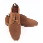 DANZIO Brown Suede Leather Derby Shoes For Men