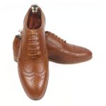 DANZIO Tan Vachetta Leather Brogue Oxford Shoes For Men