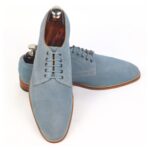 DANZIO Sky-Blue Suede Leather Derby Shoes For Men