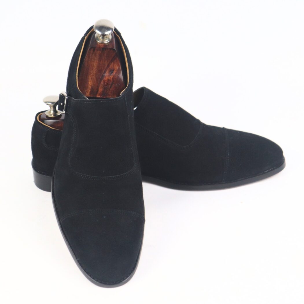 DANZIO Black Suede Leather Monk Shoes