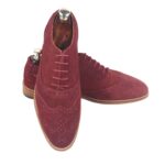 DANZIO Maroon Suede Leather Brogue Oxford Shoes For Men