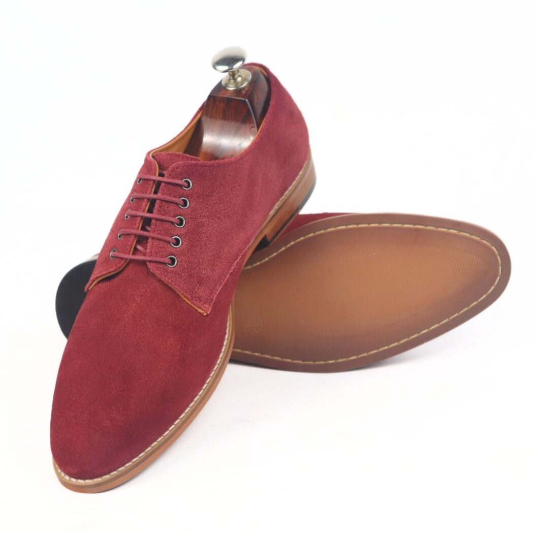 DANZIO Maroon Suede Leather Derby Shoes For Men