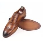 DANZIO Tan Crust Leather Brogue Oxford Shoes For Men