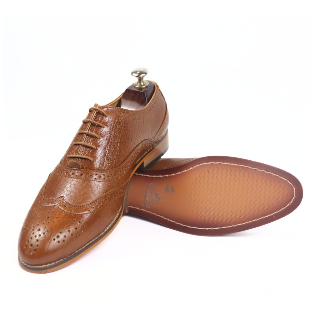 DANZIO Tan Vachetta Leather Brogue Oxford Shoes For Men