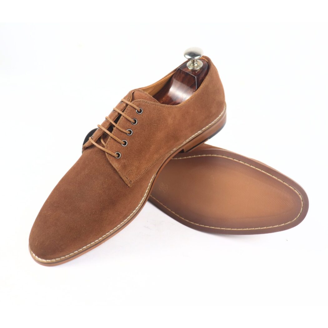 DANZIO Brown Suede Leather Derby Shoes For Men