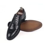 DANZIO Black Croco-Print Leather Wholecut Shoes For Men