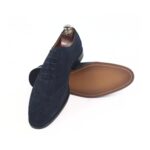 DANZIO Navy-Blue Suede Leather Brogue Oxford Shoes For Men