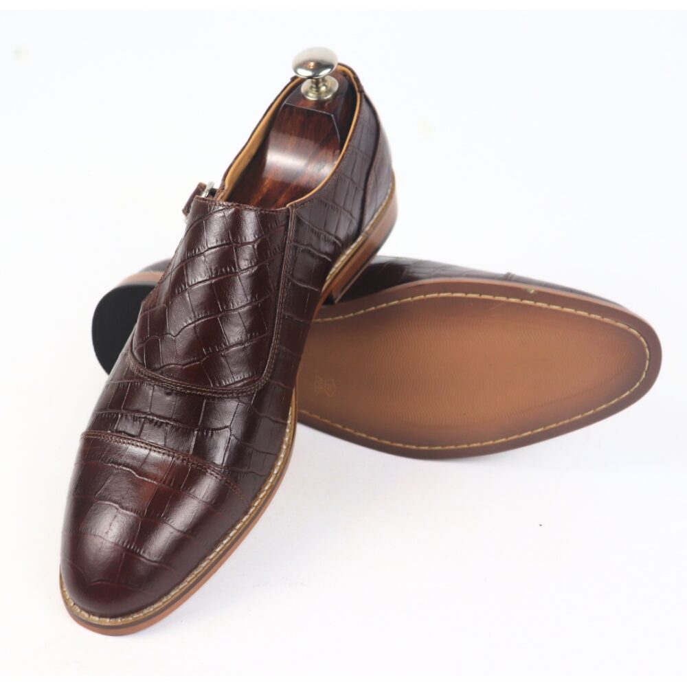 DANZIO Maroon Croco-Print Monk Shoes