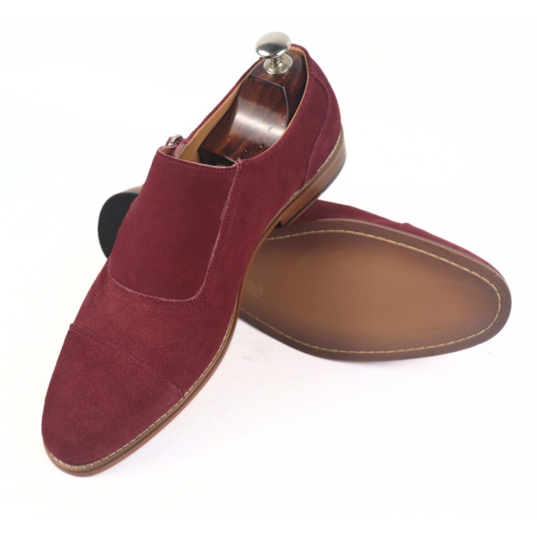 DANZIO Maroon Suede Leather Monk Shoes