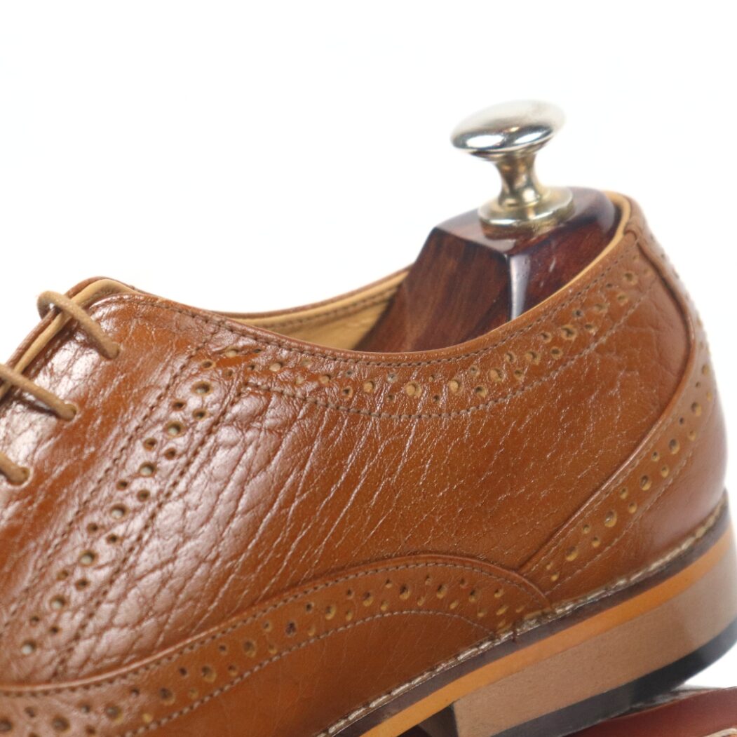 DANZIO Tan Vachetta Leather Brogue Oxford Shoes For Men