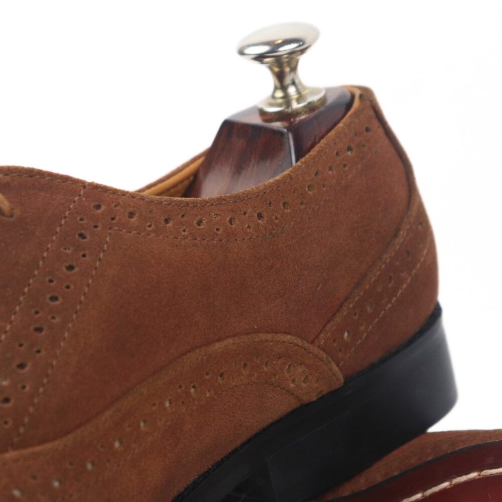 DANZIO Brown Suede Leather Brogue Oxford Shoes For Men