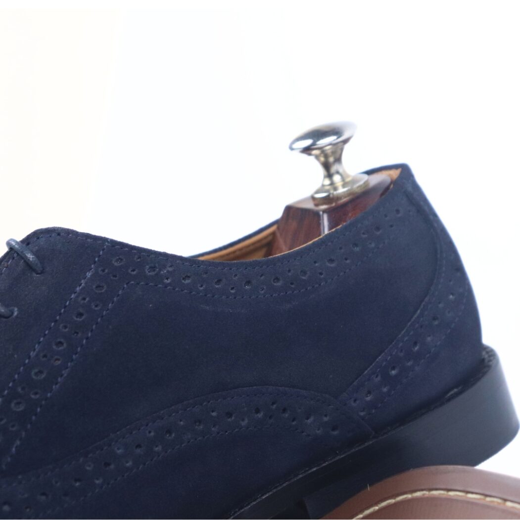 DANZIO Navy-Blue Suede Leather Brogue Oxford Shoes For Men