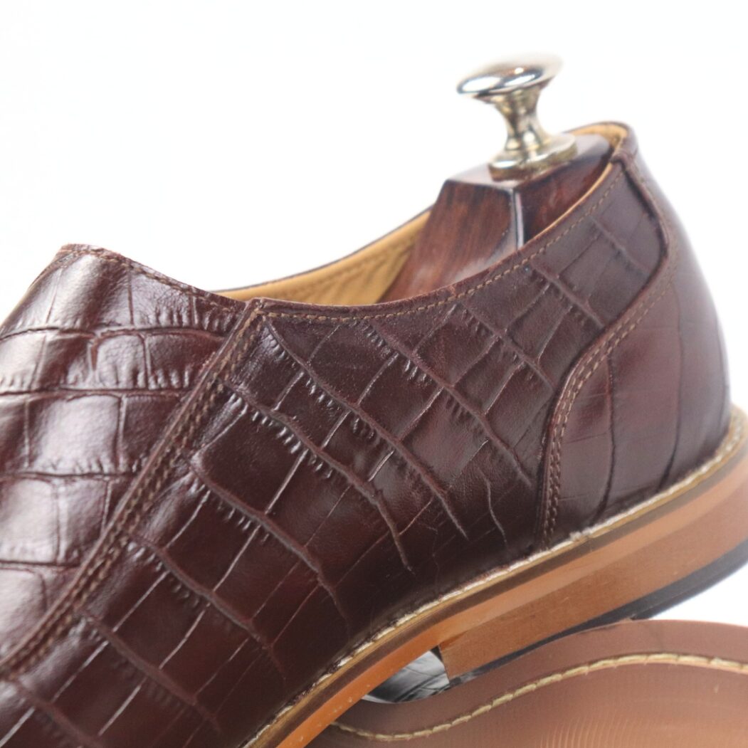 DANZIO Maroon Croco-Print Monk Shoes