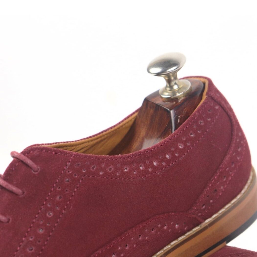 DANZIO Maroon Suede Leather Brogue Oxford Shoes For Men