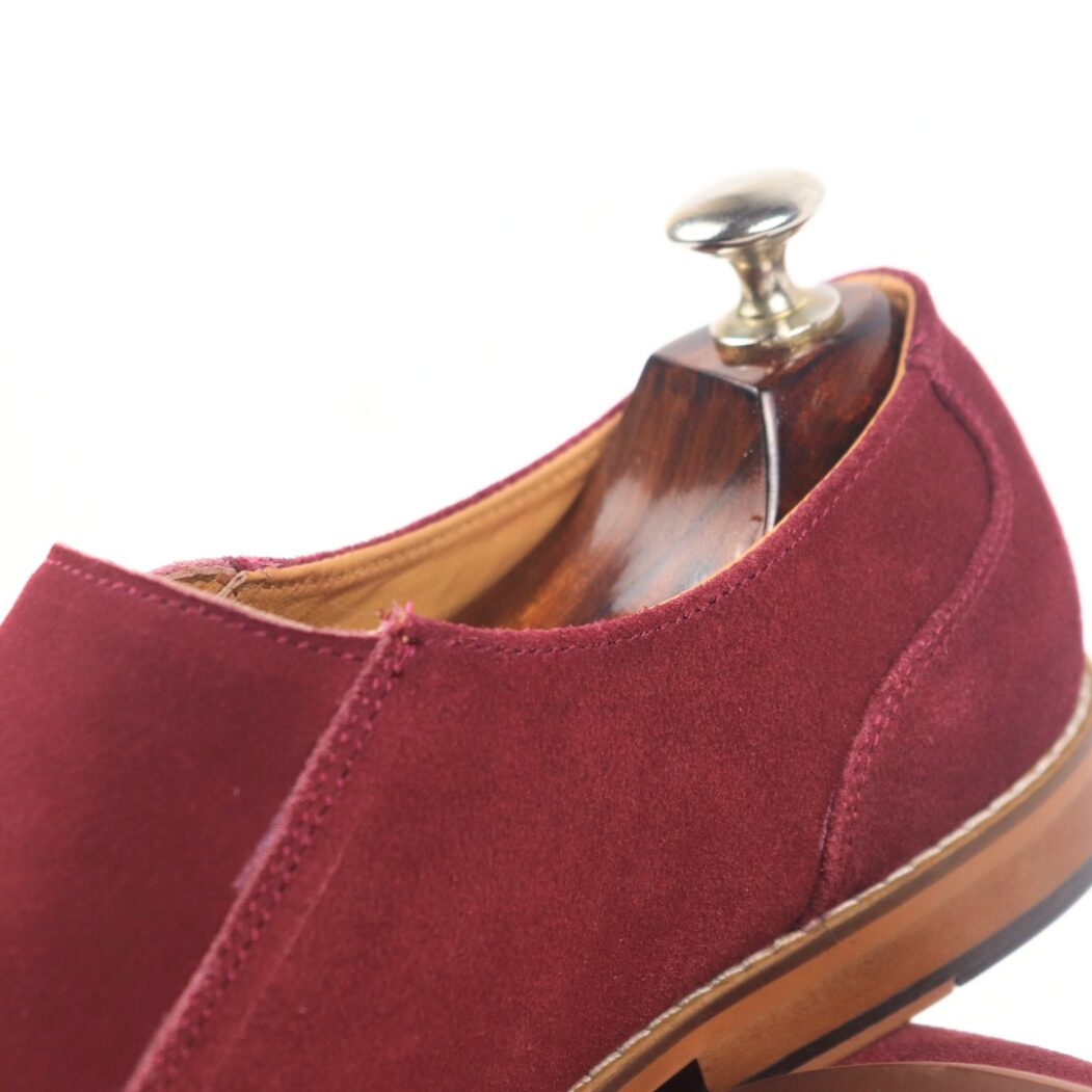 DANZIO Maroon Suede Leather Monk Shoes