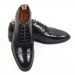 DANZIO Black Patent Leather Brogue Oxford Shoes For Men