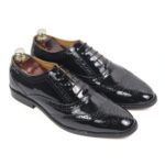 DANZIO Black Patent Leather Brogue Oxford Shoes For Men