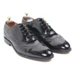 DANZIO Black Patent Leather Brogue Oxford Shoes For Men