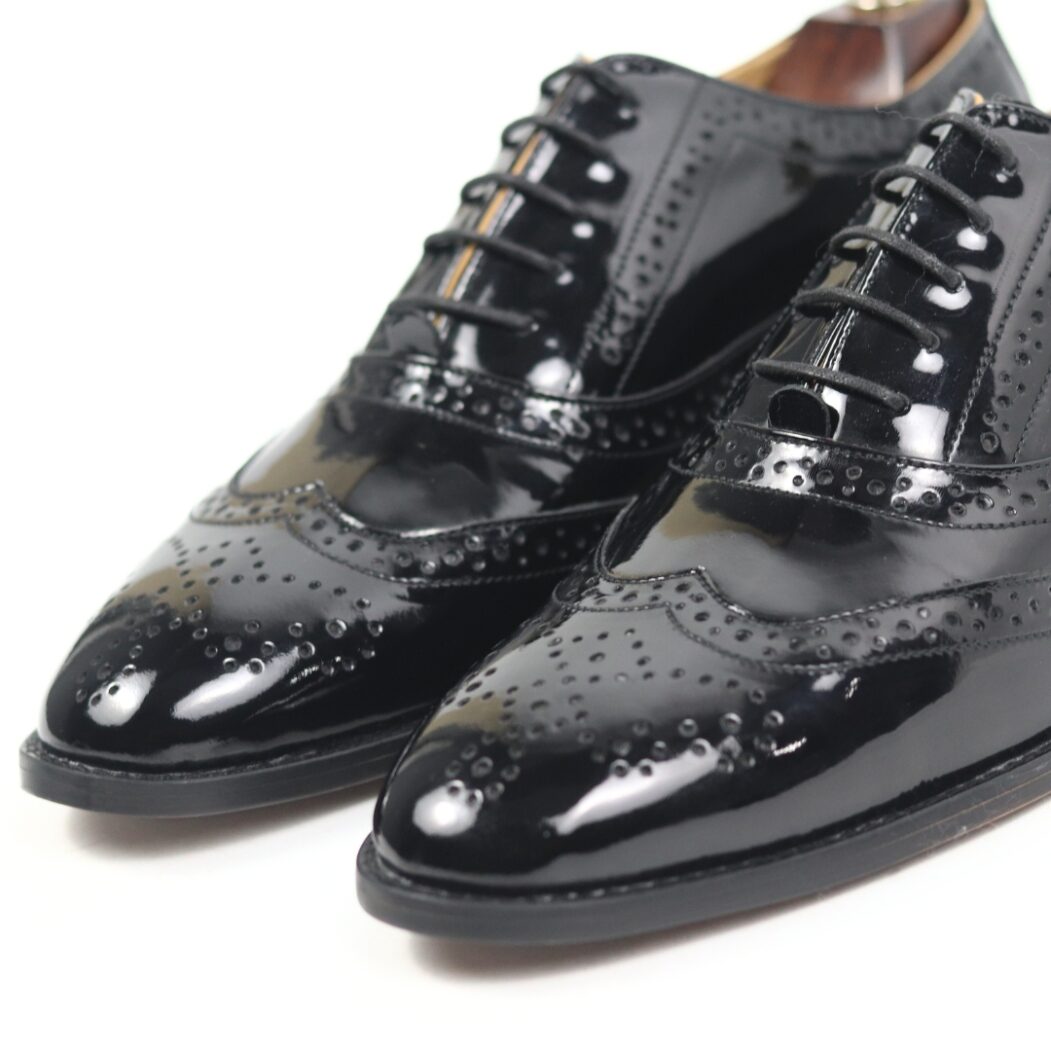 DANZIO Black Patent Leather Brogue Oxford Shoes For Men