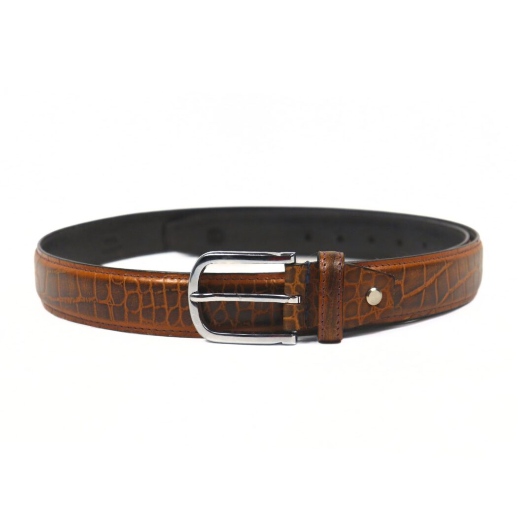 DANZIO Tan Croco-Print Leather Belt