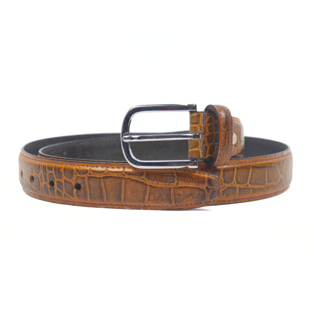 DANZIO Tan Croco-Print Leather Belt