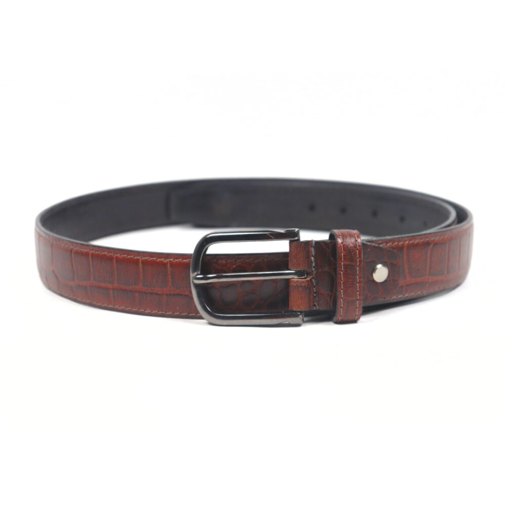 DANZIO Brown Croco-Print Leather Belt