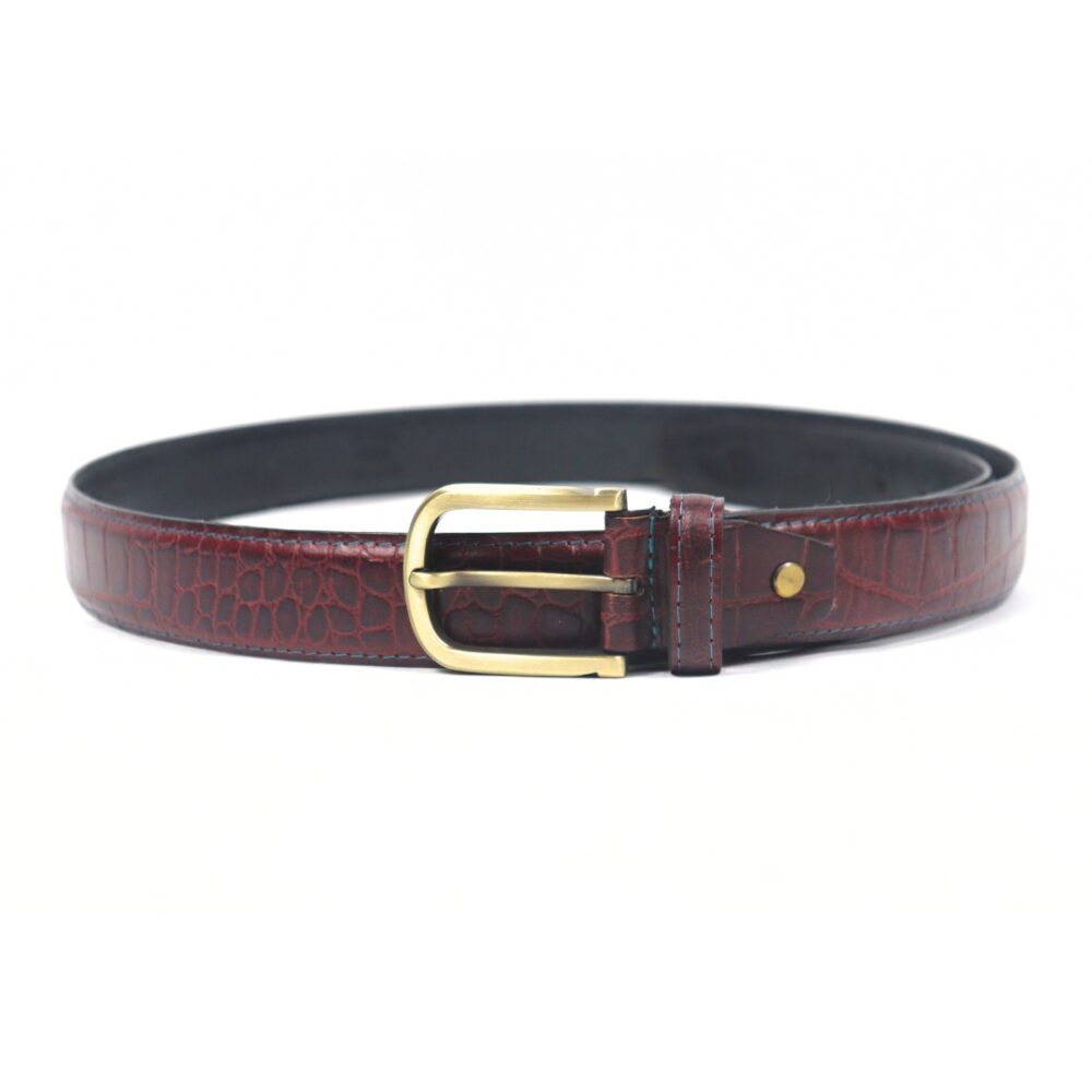 DANZIO Maroon Croco-Print Leather Belt