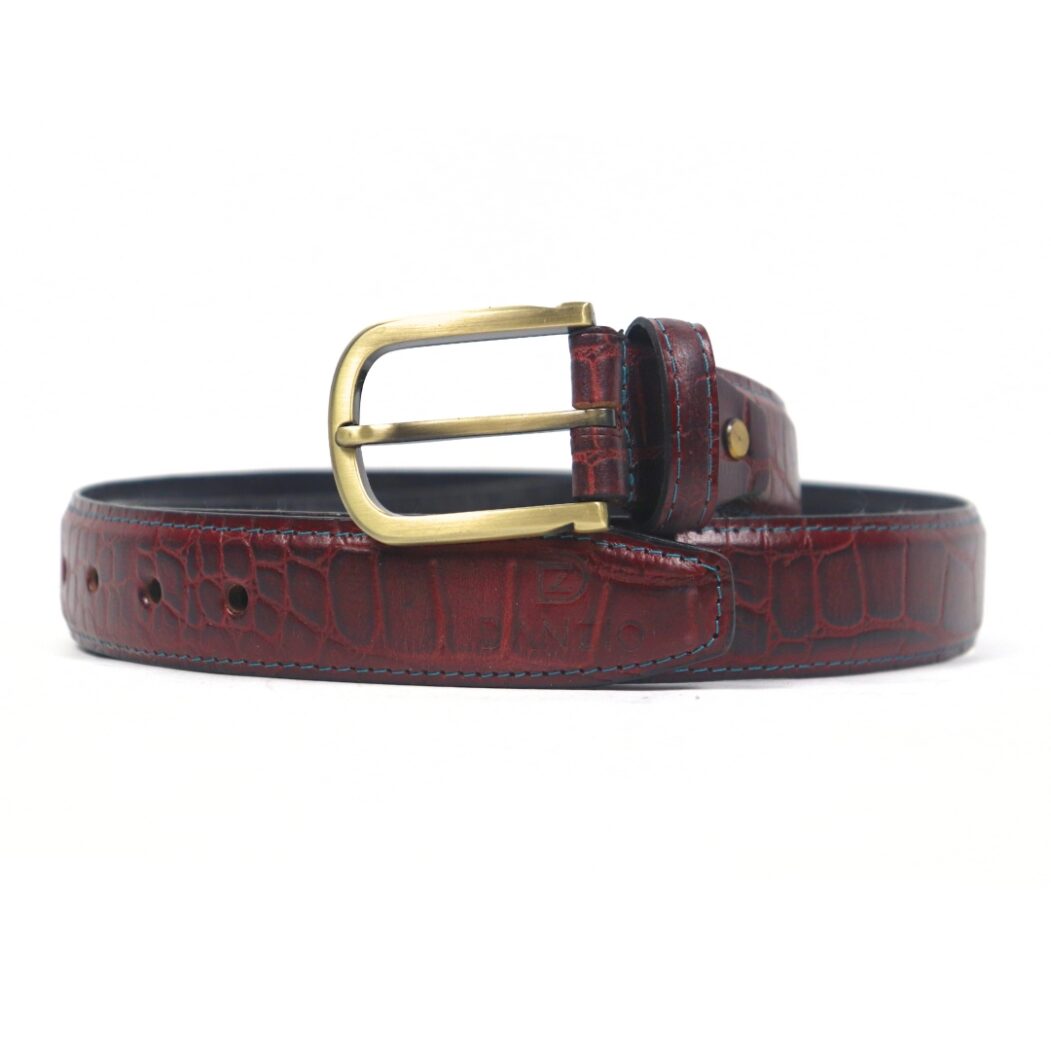 DANZIO Maroon Croco-Print Leather Belt