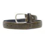 DANZIO Olive-Green Croco-Print Leather Belt