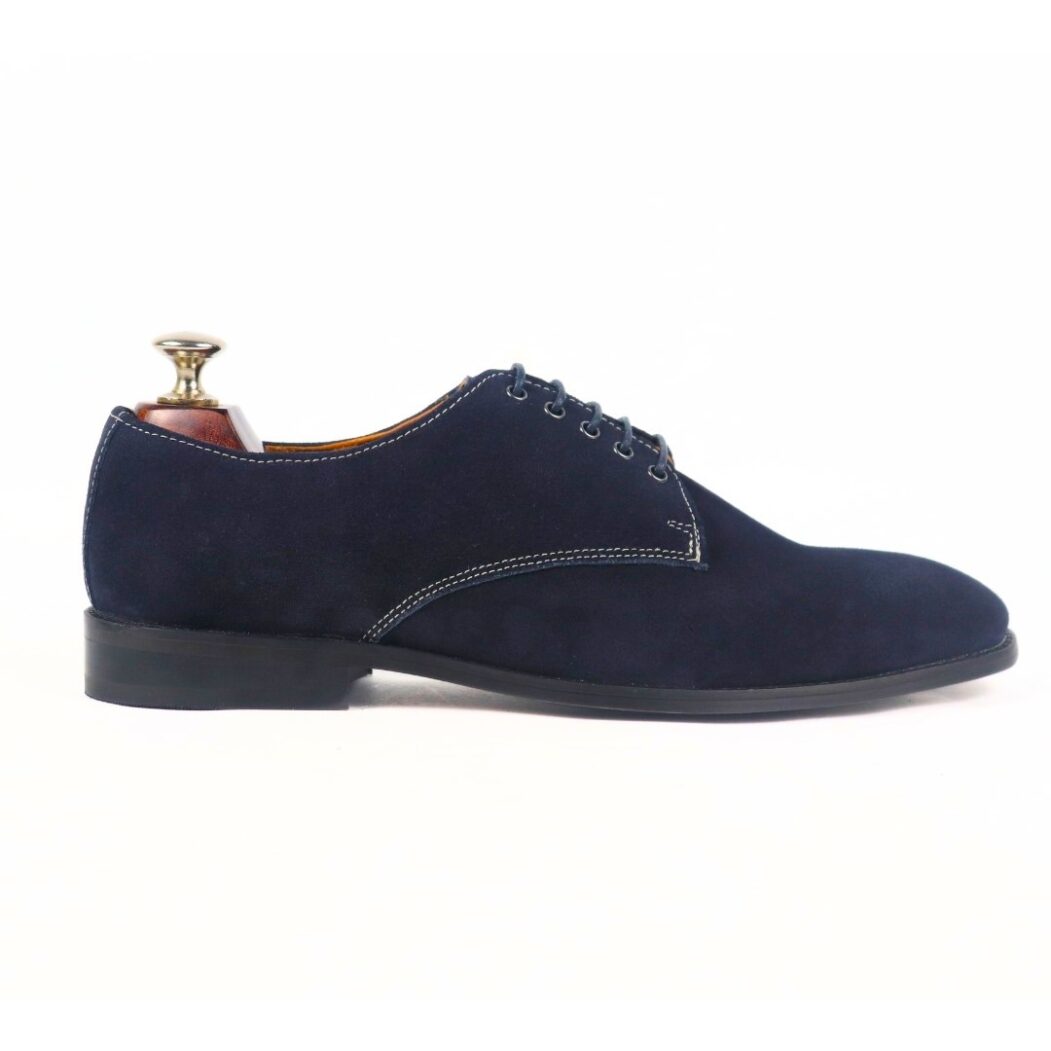 DANZIO Navy-Blue Suede Leather Derby Shoes For Men