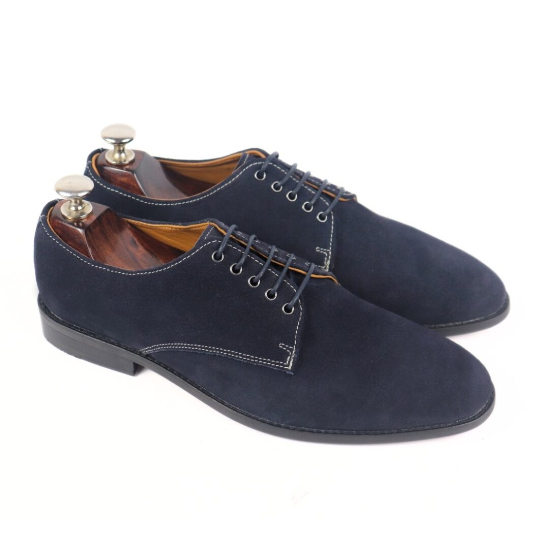 DANZIO Navy-Blue Suede Leather Derby Shoes For Men