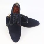 DANZIO Navy-Blue Suede Leather Derby Shoes For Men