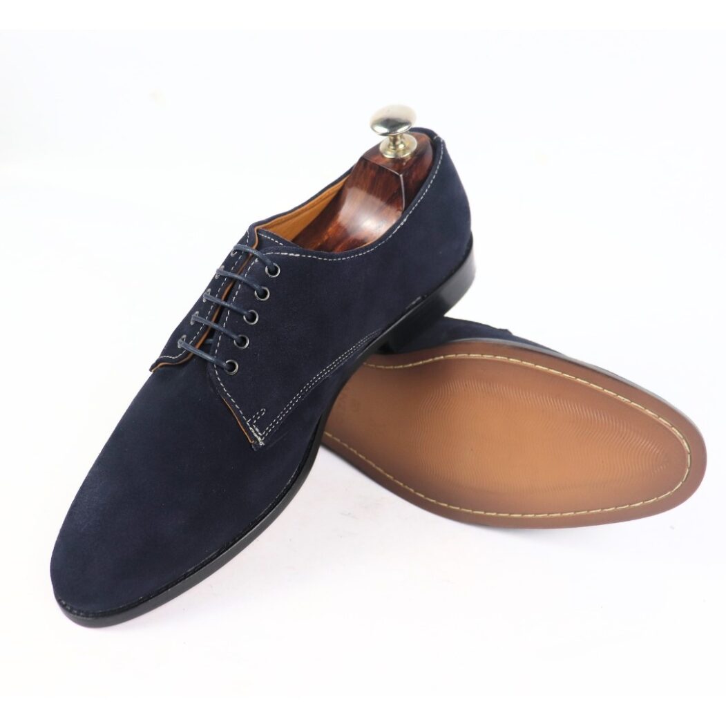 DANZIO Navy-Blue Suede Leather Derby Shoes For Men