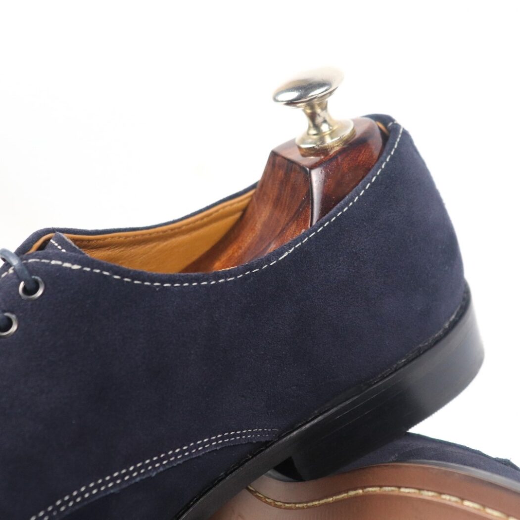 DANZIO Navy-Blue Suede Leather Derby Shoes For Men