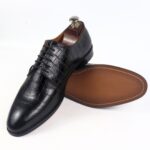 DANZIO Black Croco-Print Leather Derby Shoes For Men