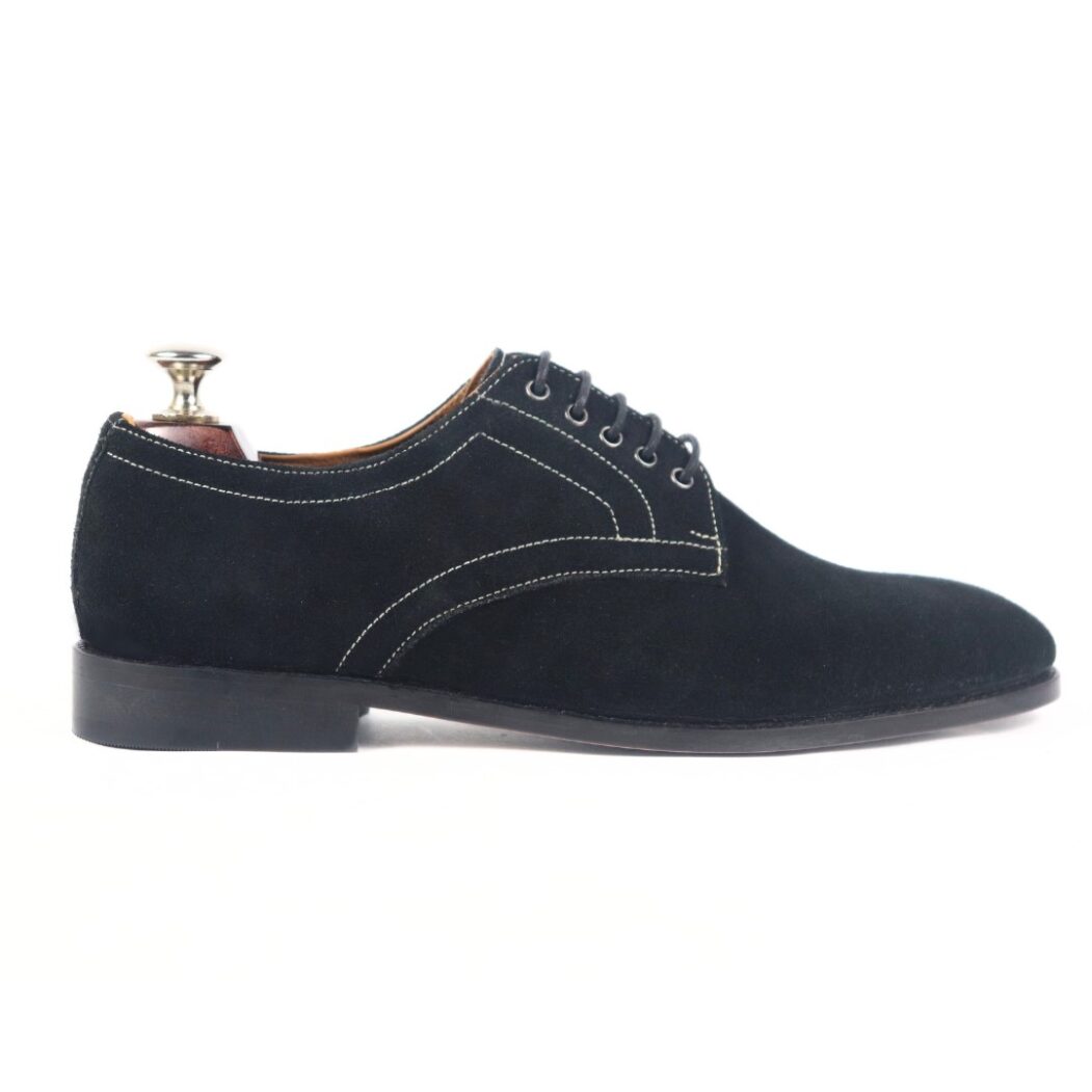 DANZIO Black Suede Leather Derby Shoes For Men