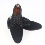 DANZIO Black Suede Leather Derby Shoes For Men