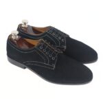 DANZIO Black Suede Leather Derby Shoes For Men