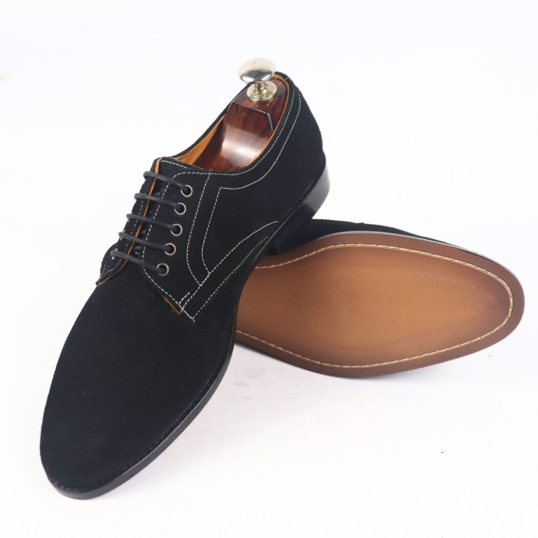 DANZIO Black Suede Leather Derby Shoes For Men